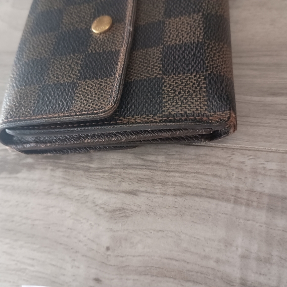 LOUIS VUITTON LV Vintage Damier Check Leather Wallet Brown Medium Trifold Elise - Picture 2 of 11
